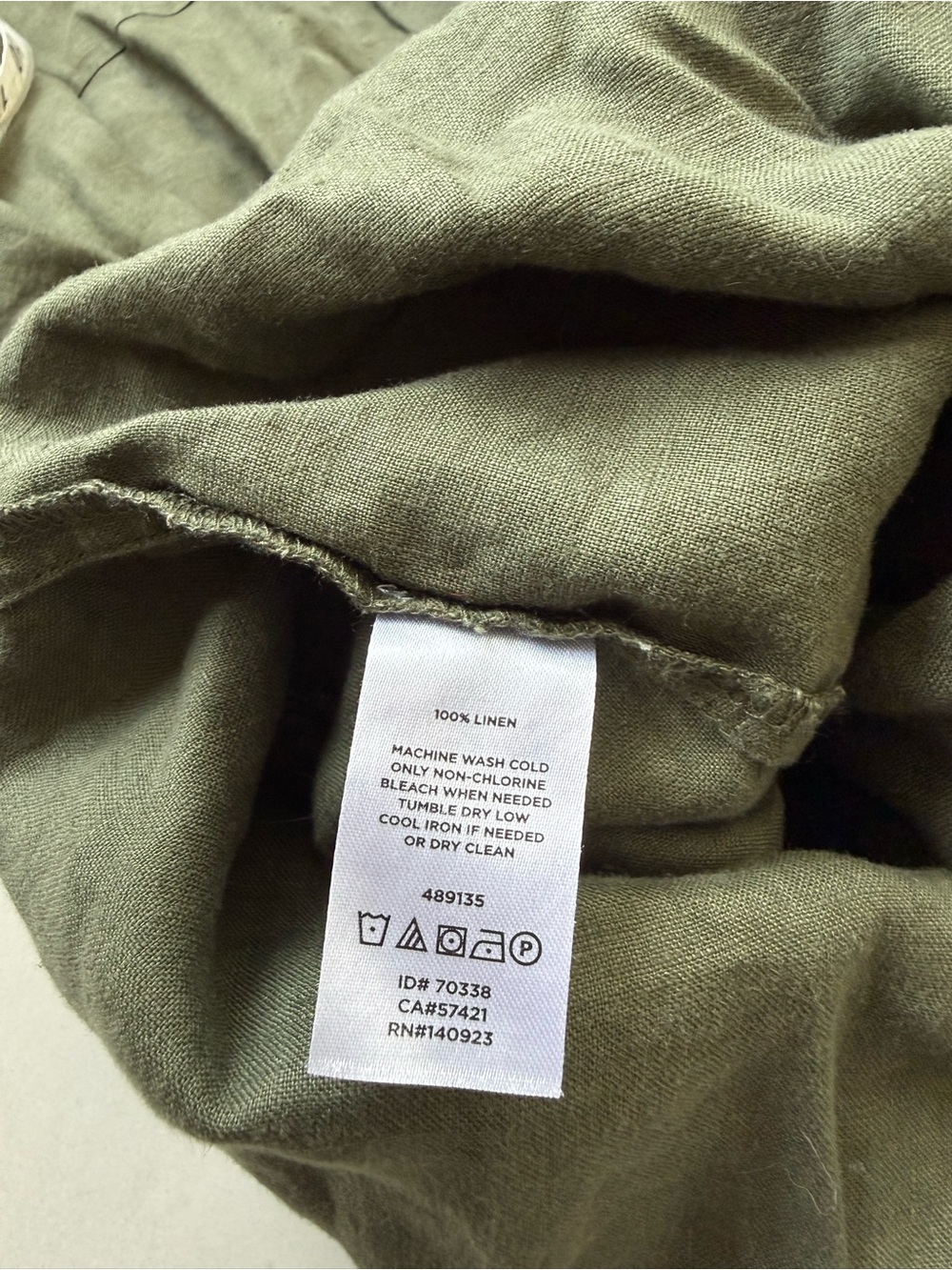 Lou & Grey Olive Green Button-Up Shirt Dress w/Tie Belt 100% Linen - Picture 4 of 4